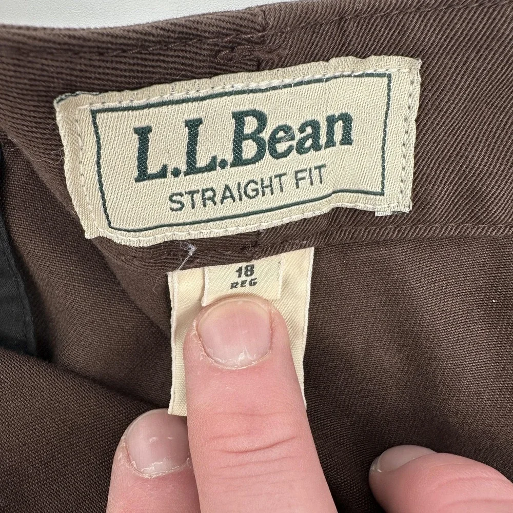 L.L. Bean Pants Womens 18 Regular Brown‎ Straight Fit Chino Twill Flat Front